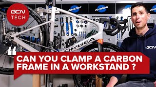 Should You Clamp A Carbon Frame In A Work Stand  GCN Tech Clinic AskGCNTech [upl. by Eivad102]