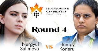 Round 4  Nurgyul Salimova  Humpy Koneru  Womens FIDE Candidates 2024 [upl. by Nissie]