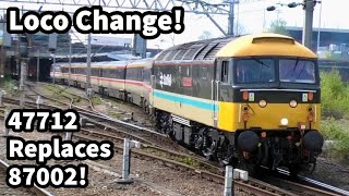 LOCO Change 47712 Replaces 87002 with the Emerald Isle Express Crewe 030523 [upl. by Ainnek501]