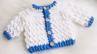 Chunky marshmallow baby cardigan pattern from 03m to 12m EASY CROCHET TUTORIALS crochetforbaby [upl. by Airotel]