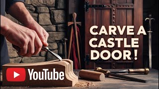 Carvingwhittling a wooden castle door key holder  Silent carving  Outdoors  4K [upl. by Ahsinrats658]