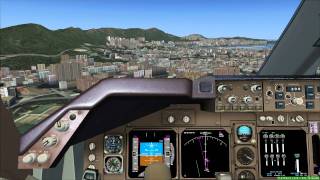 FSX PMDG 747 Landing  Hong Kong Kai Tak  香港 啟德 VHHX Cockpit view 1080p [upl. by Schreiber]