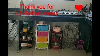 KITCHEN TOUR HOW TO ORGANISE UNFURNISHED KITCHEN WITHOUT CABINETS [upl. by Eikin877]