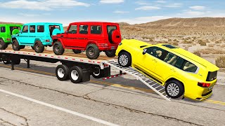 Flatbed Truck Mcqueen  Transportation with Truck  Pothole vs Car 190  BeamNGDrive [upl. by Orin852]