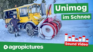 Winterdienst extrem Unimog mit Schneefräse  Schneeräumen in den Bergen  Agropictures Sound Video [upl. by Kellby133]