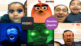 Jugando con caras divertidas de angry birds y gestos chistosos usando MSQRD face swap [upl. by Asiram]