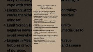 7 Ways to Improve Mental Health keepinmind fypviral care motivation mindsetcoach lifelessons [upl. by Genna]