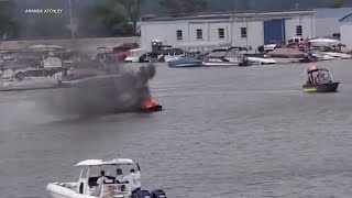 Boat catches fire on Chicago area lake [upl. by Neron]