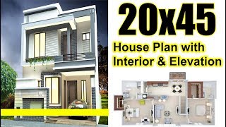 20x45 House plan with Interior amp Elevation complete details [upl. by Alletnahs]