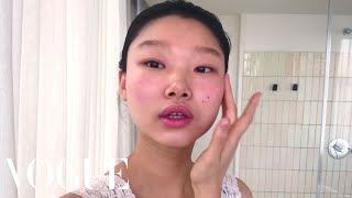 Model Yoon Young Bae’s Guide to CoolGirl Glitter Eyes and Red Lipstick  Beauty Secrets  Vogue [upl. by Alberik]