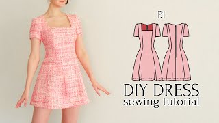 DIY ChanelInspired Mini Dress with SquareNeckline amp No Waist Seams  Sewing Pattern [upl. by Allenotna]