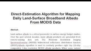 Direct Estimation Algorithm for Mapping Daily Land Surface Broadband Albedo From MODIS Data [upl. by Adnawal]