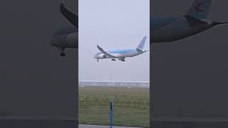 Neos 7879 Dreamliner landing at LKPR fyp lkpr prgairport 787 plane planespotting spot fog [upl. by Nyltac]