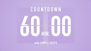 60 Min  1 Hour  Countdown Flip Clock Timer  Simple Beeps 🫐 🔔 [upl. by Haneeja]