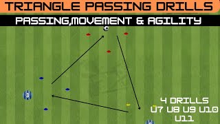 Triangle passing drills  4 variations passing and moving u7 u8 u9 u10 u11 soccer drills  football [upl. by Tami185]