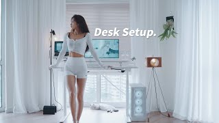 All in White Desk Setup｜Pure amp Clean White Minimalist Style｜Dual Display [upl. by Ttesil643]