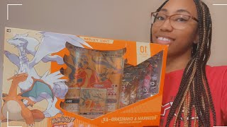 Reshiram amp Charizard GX Pokemon Collection Box Opening [upl. by Ymer89]