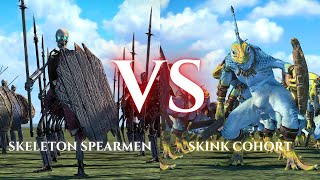 WARHAMMER III Total War  Skeleton Spearmen VS Skink Cohort [upl. by Ramahs13]