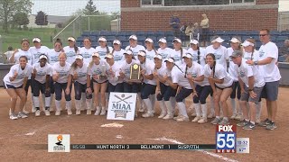 Trine softball claims secondstraight MIAA Tournament title [upl. by Arihsat565]