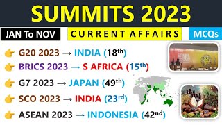 Summits 2023 Current Affairs  शिखर सम्मेलन 2023  All Important Summits 2023 Current Affairs  MCQs [upl. by Tita]