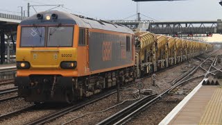 GBRf 92032 passes through Ashford International with a HOBC set 12112021 [upl. by Gerk]