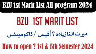 BZU 1st Marit list Bs program 2024  BZU Marit list Bs 1st amp 5th Semester 2024 [upl. by Salokin]