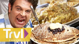 Adam vs the BIGGEST Breakfast Challenges  Man v Food  Travel Channel [upl. by Cristionna]