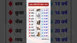 🔥प्रमुख प्राणियों के जीवन काल❓जीवों के जीवन काल  life span of organisms gk animals [upl. by Yatnuahc183]