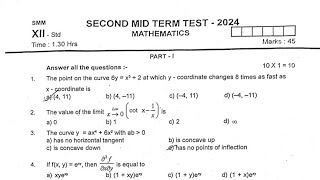 12th Maths 2nd Mid Term Test 2024 Madurai District NGHSS [upl. by Gies189]