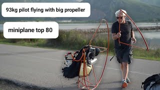 paramotor miniplane top 80  take off with 130cm prop 93kg pilot [upl. by Tadeo]