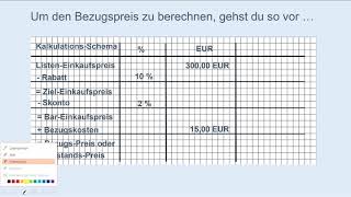 Bezugskalkulation  Wir berechnen den Bezugspreis [upl. by Blackwell]