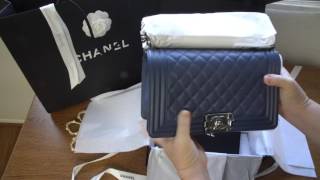 Chanel Navy Boy Medium Old Unboxing 52017 [upl. by Ayaladnot]