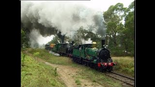 Australian steam locomotives 1210 2705 3112 amp 3526  Thirlmere  March 2004 [upl. by Katie]