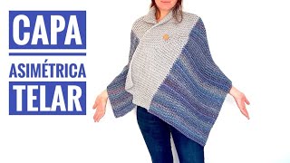 Cómo tejer una capa poncho asimétrica con telar Tutorial DIY [upl. by Hatnamas188]