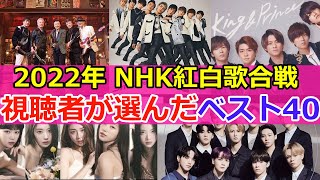 【2022年NHK紅白歌合戦】 🌟1番良かった出場者ランキングTOP４０🌟 紅白歌合戦 ランキング JO1 NiziU なにわ男子 [upl. by Fugazy]