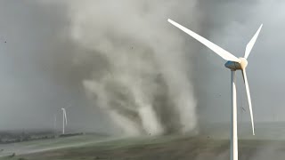 INCREDIBLE TORNADO VS WIND TURBINE DRONE FOOTAGE [upl. by Ianthe]