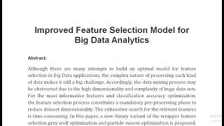 Improved Feature Selection Model for Big Data Analytics [upl. by Annayt]