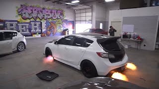 800 hp Mazdaspeed 3 Launch Control Quad Exhaust Shoots Flames Everywhere [upl. by Horick]