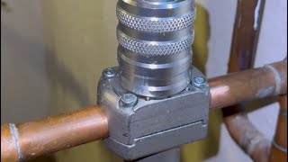 Installing an EasyFit Isolator valve on a fully pressurized water line innovative plumbing [upl. by Sirehc]