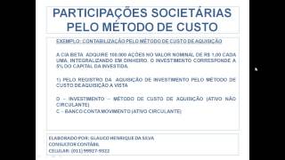 50PARTICIPAÇÕES SOCIETÁRIAS PELO MÉTODO DE CUSTO [upl. by Alene]