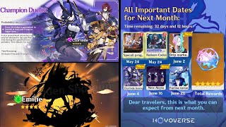 IMPORTANT DATES FOR NEXT MONTH CLORINDE BANNER EMILIE FURINA RERUN  Genshin Impact [upl. by Yenttirb]