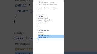 Covariant Return type in java coding javaclass javaprogramming programminglanguage corejava [upl. by Angelle]