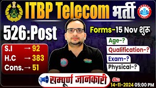 ITBP Telecommunication New Vacancy 2024  ITBP SI HC Constable Qualification Age Exam Physical [upl. by Milstone]