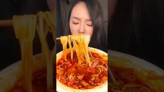 ASMR MUKBANG  EATING ONE SPICY NOODLE BOWL asmreating shorts shortvideo [upl. by Nnayrb]