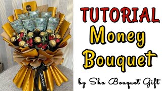 Money Bouquet Tutorial ll buket uang ll Cara buat bouquet duit 7 keping dengan Coklat fererro rocher [upl. by Wooster]