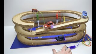 How to Make Amazing Hydraulic Powered Magic track with magic cars from Cardboard [upl. by Aidyl]