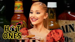 Ariana Grande Hits a High Note While Eating Spicy Wings  Hot Ones [upl. by Ulland]