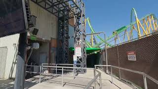 4K Riddlers Revenge Standup Coaster Queue Line amp Station Walk Six Flags Magic Mountain CA 2024 [upl. by Rosalinda523]