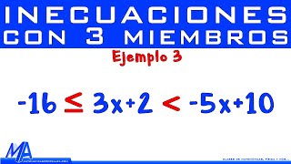 Solución de inecuaciones lineales con 3 miembros  Ejemplo 3 [upl. by Rikki]