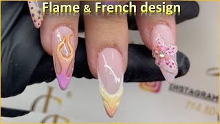 Draw French and Flame design nail  Christine Lam [upl. by Svoboda]